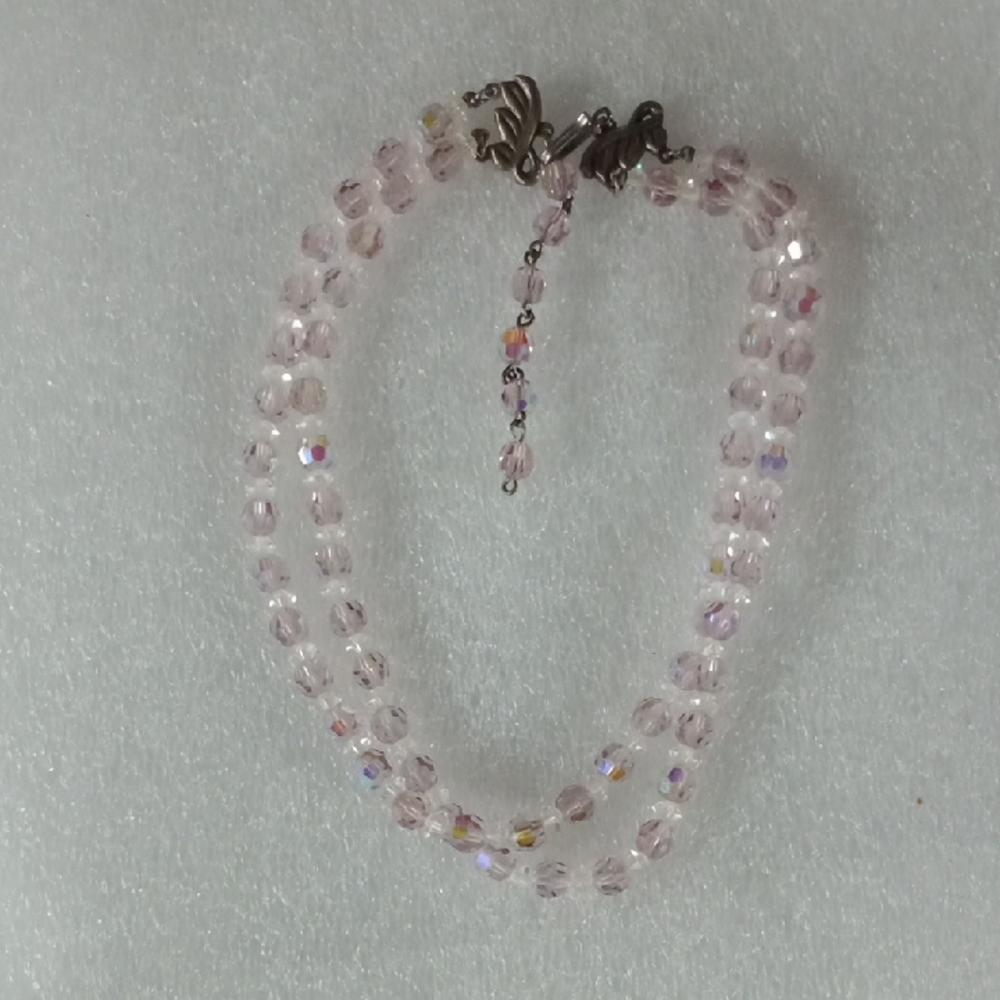 Vintage Pink Double Strand Aurora Borealis Beads #A361